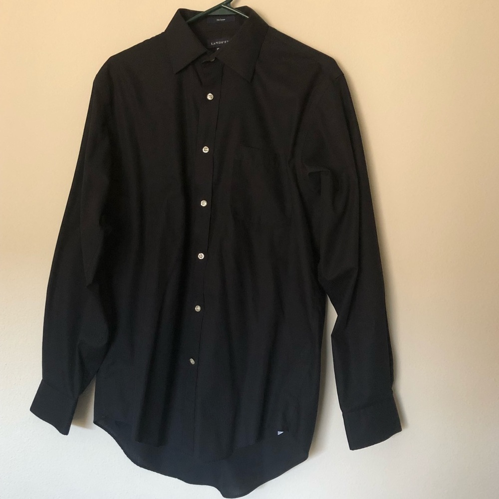 Lands End plain black dress shirt